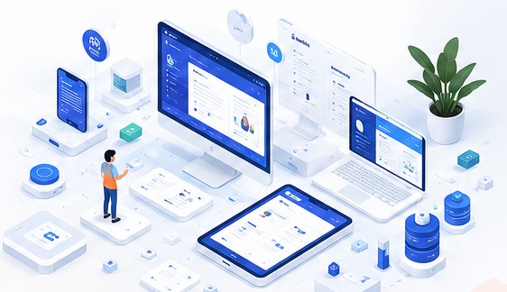 Illustration einer modernen Website auf mehreren Endgeräten